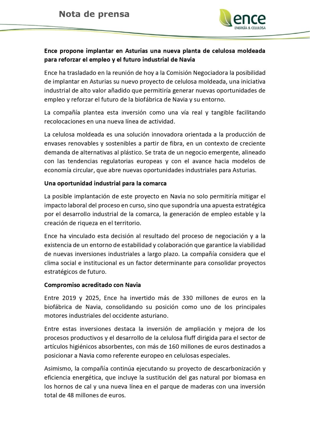 Termina sin acuerdo la reunión entre el comité de ENCE Navia y la ...